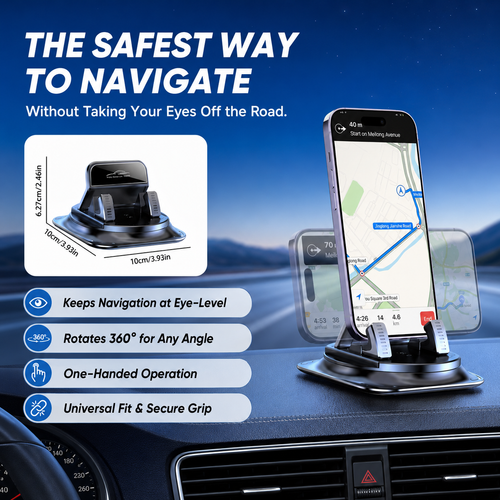 🚗 360° Rotating Car Phone Holder – Secure Grip, Easy Viewing & Hands-Free Driving