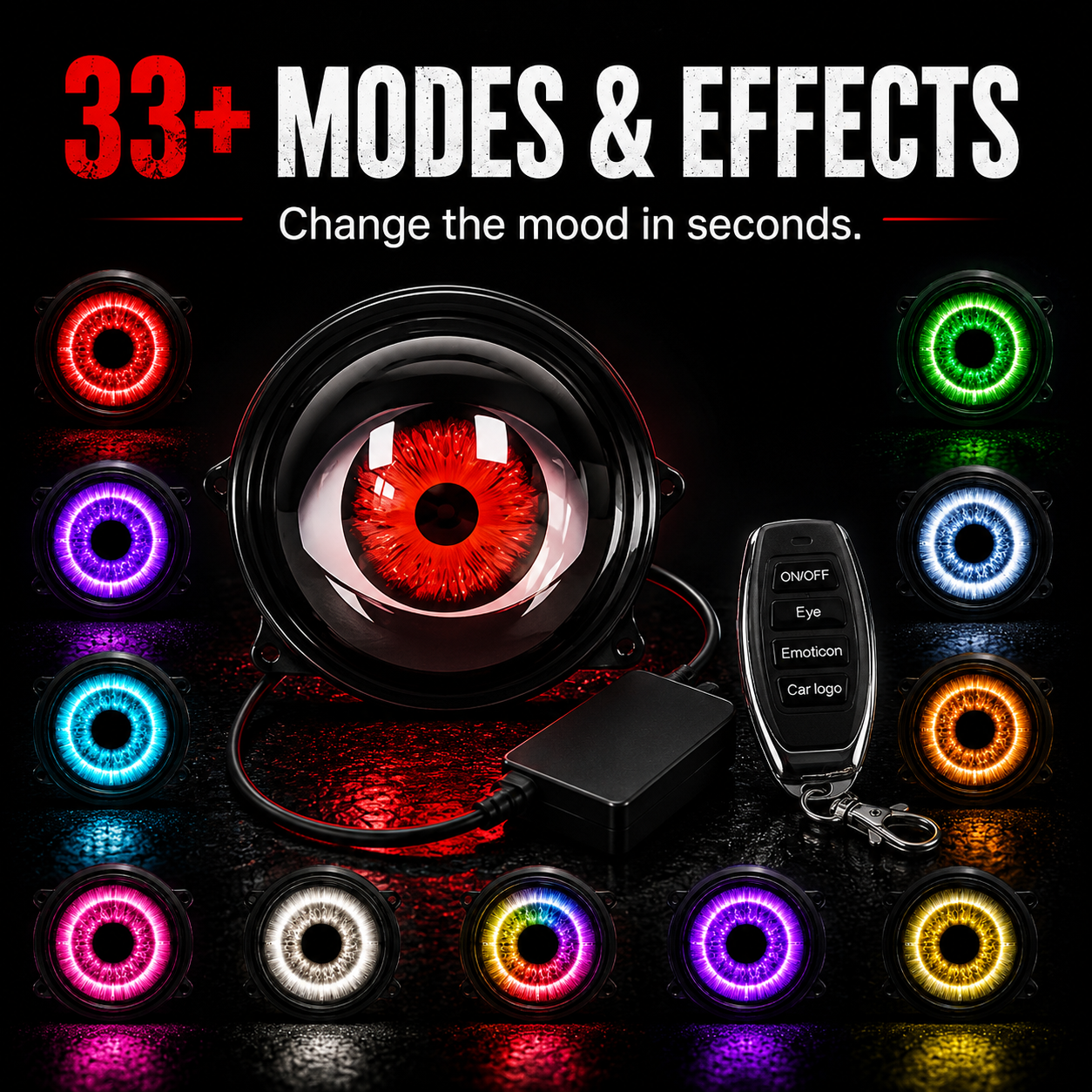 🔥RGB Animated Eye LED Headlight Kit – 33+ Colors & Effects
