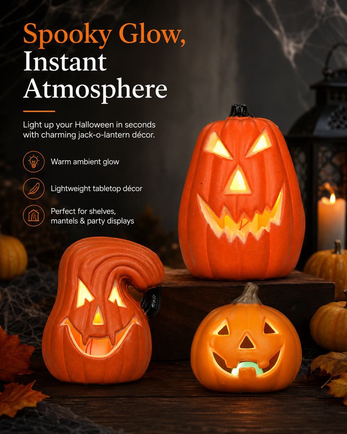 🔥 Halloween Sale 49% OFF – Glowing Pumpkin Lantern Decor | 3 Styles Available