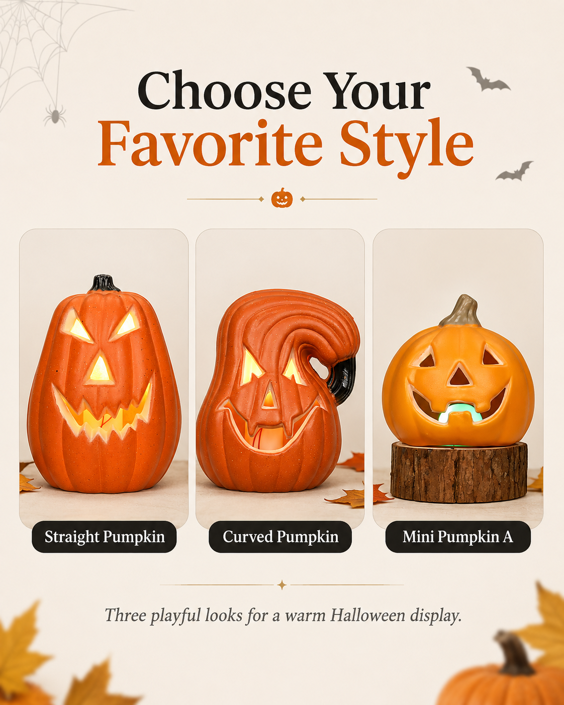 🔥 Halloween Sale 49% OFF – Glowing Pumpkin Lantern Decor | 3 Styles Available