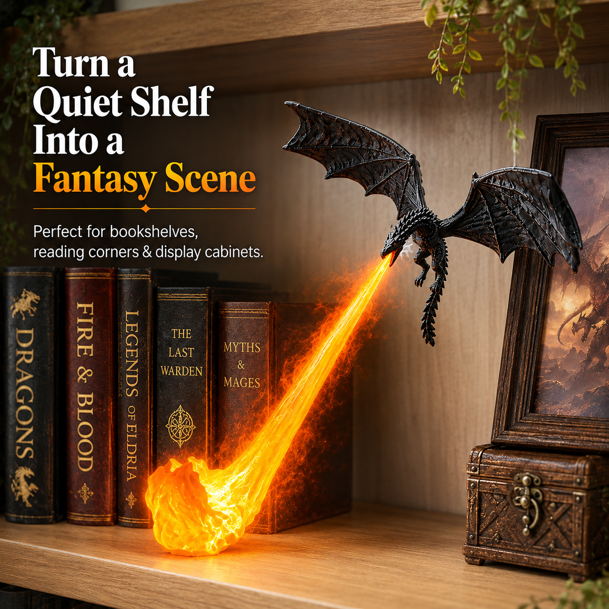 🐉 Glowing Dragon Bookend – Bring Your Shelf to Life with a Fiery LED Effect
