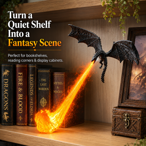 🐉 Glowing Dragon Bookend – Bring Your Shelf to Life with a Fiery LED Effect