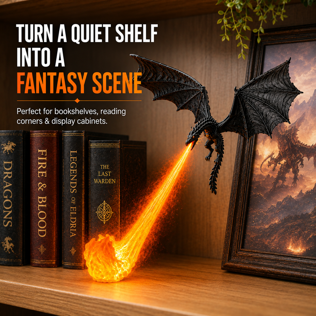 🐉 Glowing Dragon Bookend – Bring Your Shelf to Life with a Fiery LED Effect