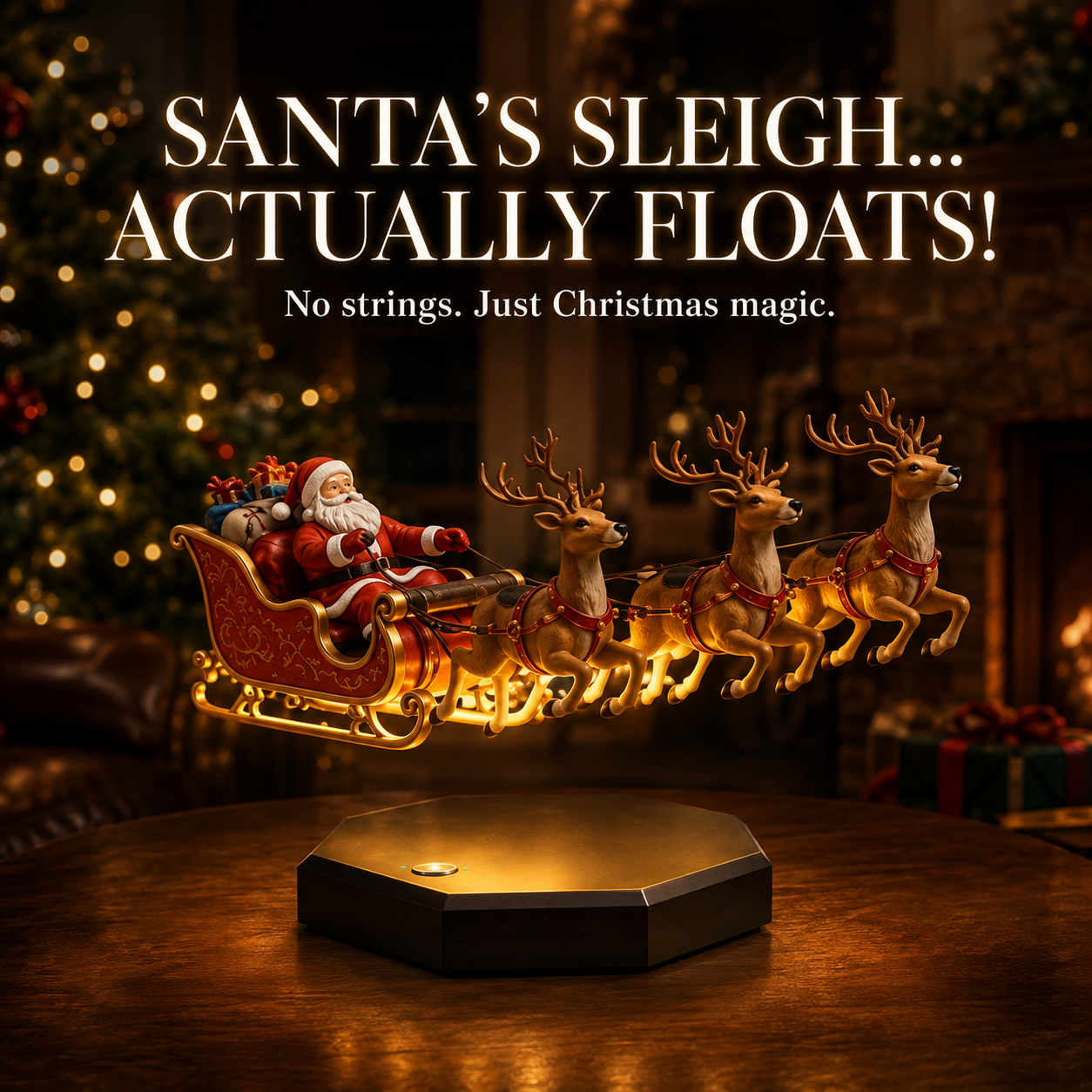 🛷🎅Floating Santa Sleigh with 4 Reindeer-Magnetic Christmas Magic