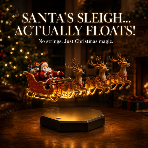 🛷🎅Floating Santa Sleigh with 4 Reindeer-Magnetic Christmas Magic
