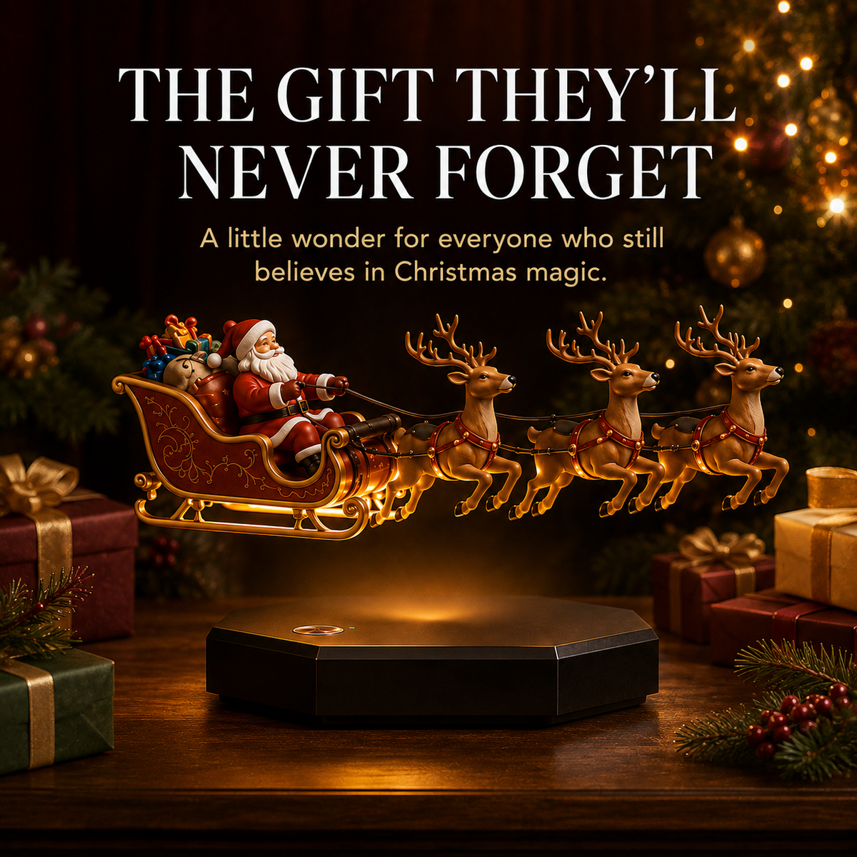 🛷🎅Floating Santa Sleigh with 4 Reindeer-Magnetic Christmas Magic