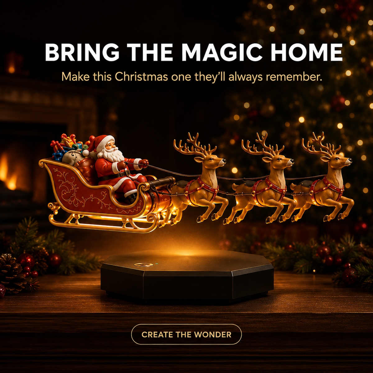 🛷🎅Floating Santa Sleigh with 4 Reindeer-Magnetic Christmas Magic