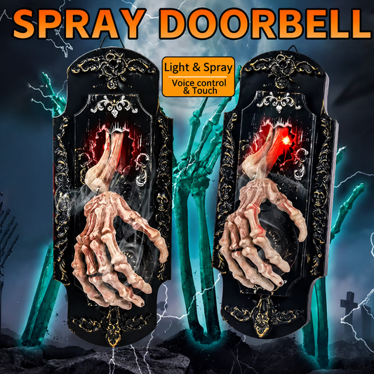 👻Halloween Motion Activated Skeleton Hand Door Bell with Red Light & Scary Sound