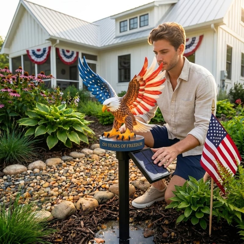 🔥LAST DAY 60% OFF – Solar Eagle Garden Light – A Glowing Tribute to American Freedom