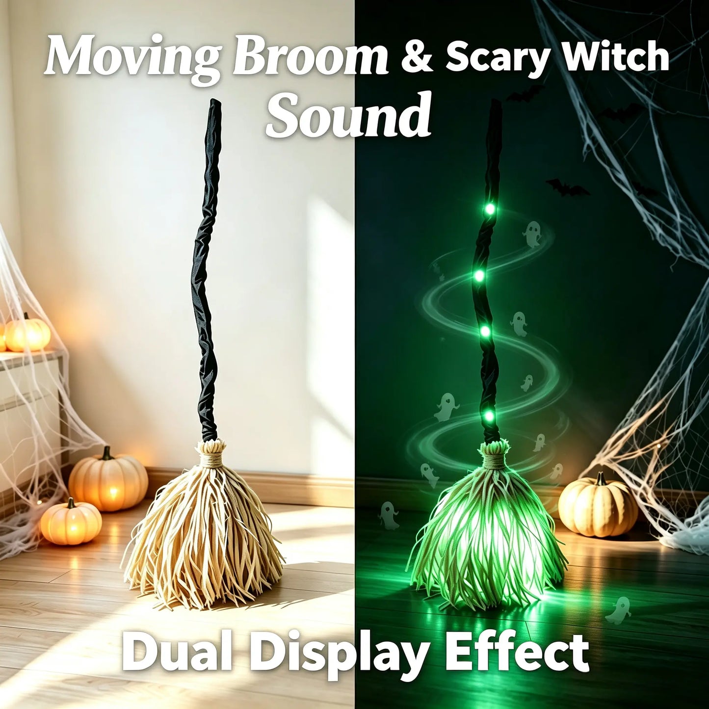 Animated Witch Broom with Lights & Spooky Sounds For Tiktok