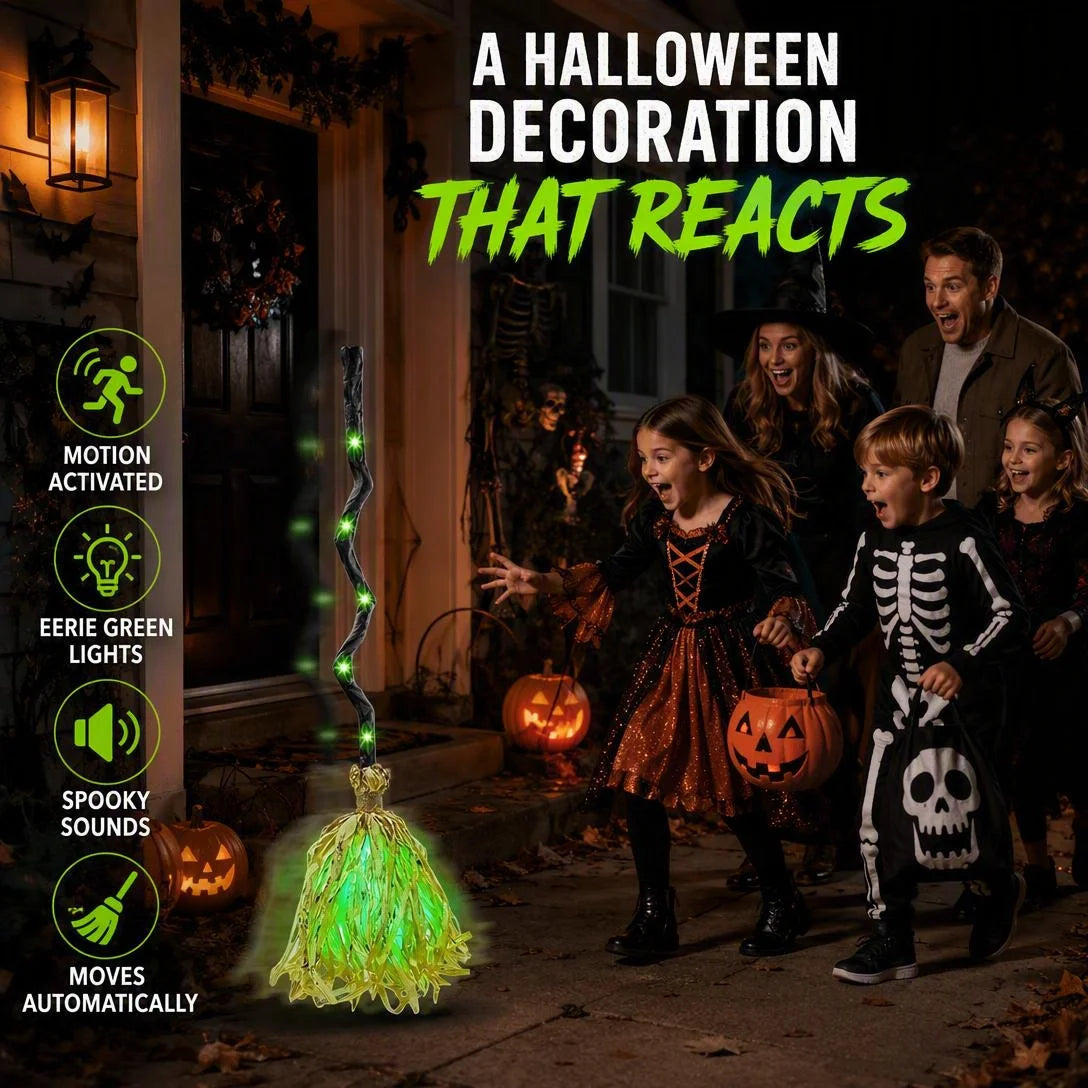 Animated Witch Broom with Lights & Spooky Sounds For Tiktok