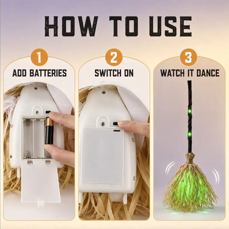 Animated Witch Broom with Lights & Spooky Sounds For Tiktok