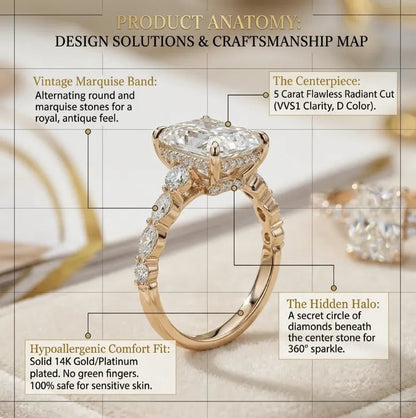 A Little Sparkle For Yourself: 8 Carat Flawless Radiant Cut Moissanite Ring (Hidden Halo, VVS1)-Last Day Sale🔥-50% OFF