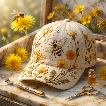 🌸 Hummingbird & Wildflower Embroidered Cap for Women