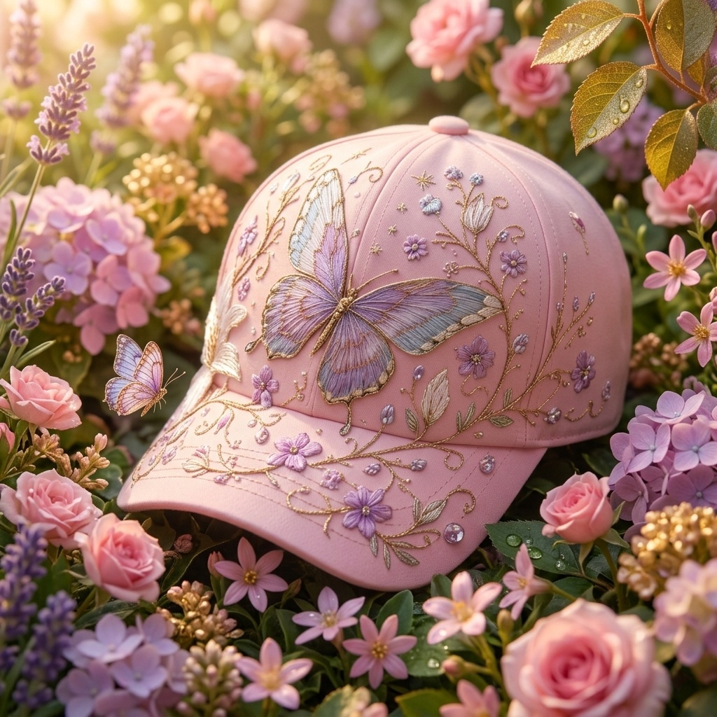🌸 Hummingbird & Wildflower Embroidered Cap for Women