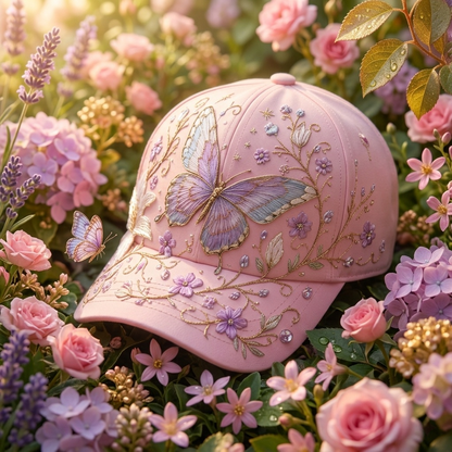 🌸 Hummingbird & Wildflower Embroidered Cap for Women