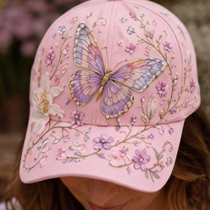 🌸 Hummingbird & Wildflower Embroidered Cap for Women