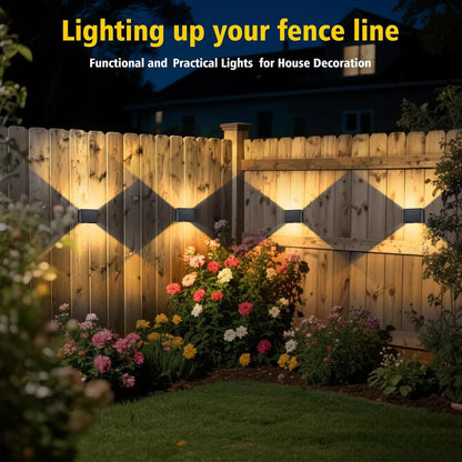 Solar Fence & Wall Light — Dual Up/Down Beams, Warm Glow, Zero Wiring (1 or 2 Pack)