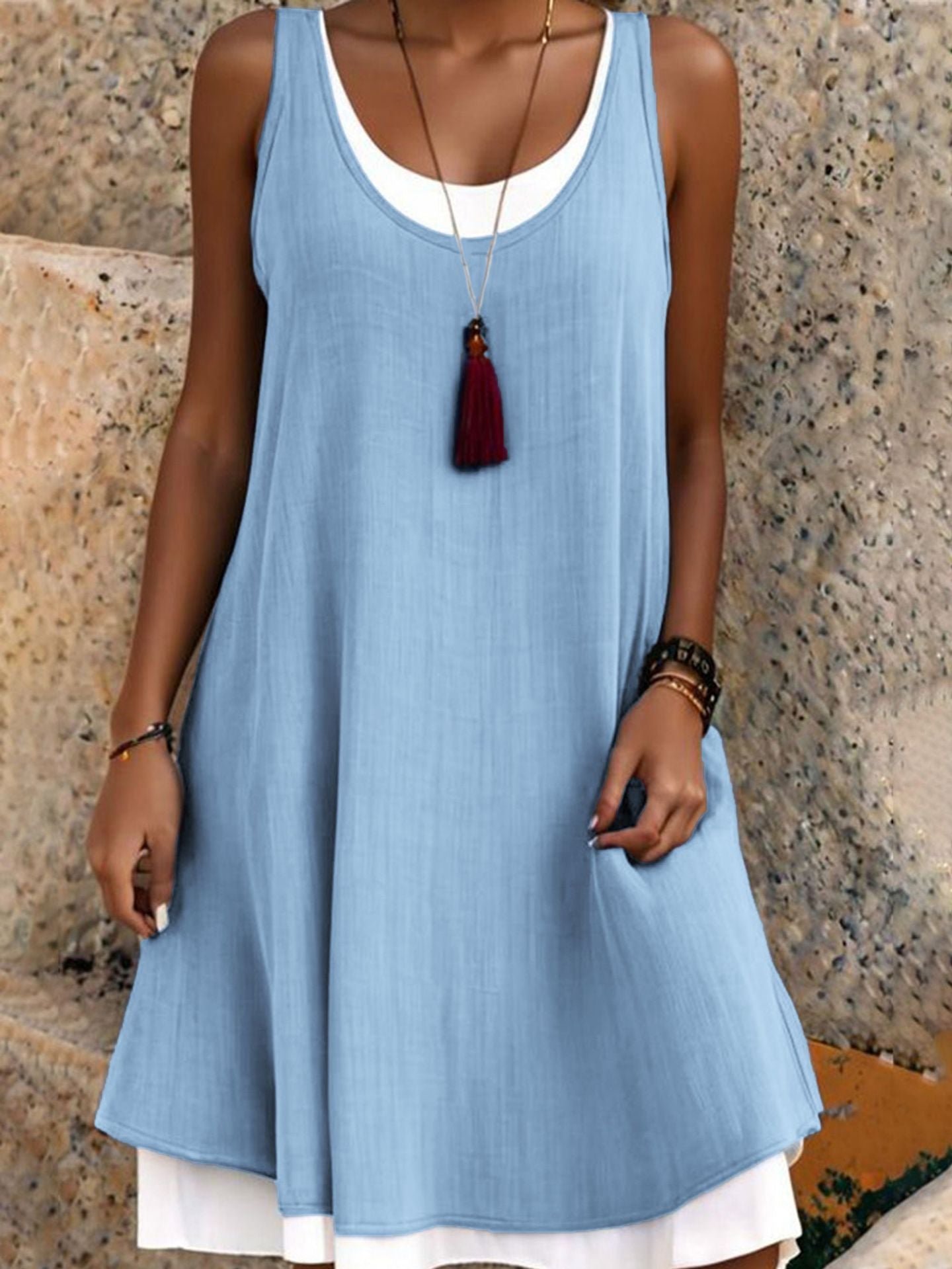 ⏰Last Day Sale 49% Off💃Women's Casual Loose Sleeveless Fake Two Piece Tank Dress