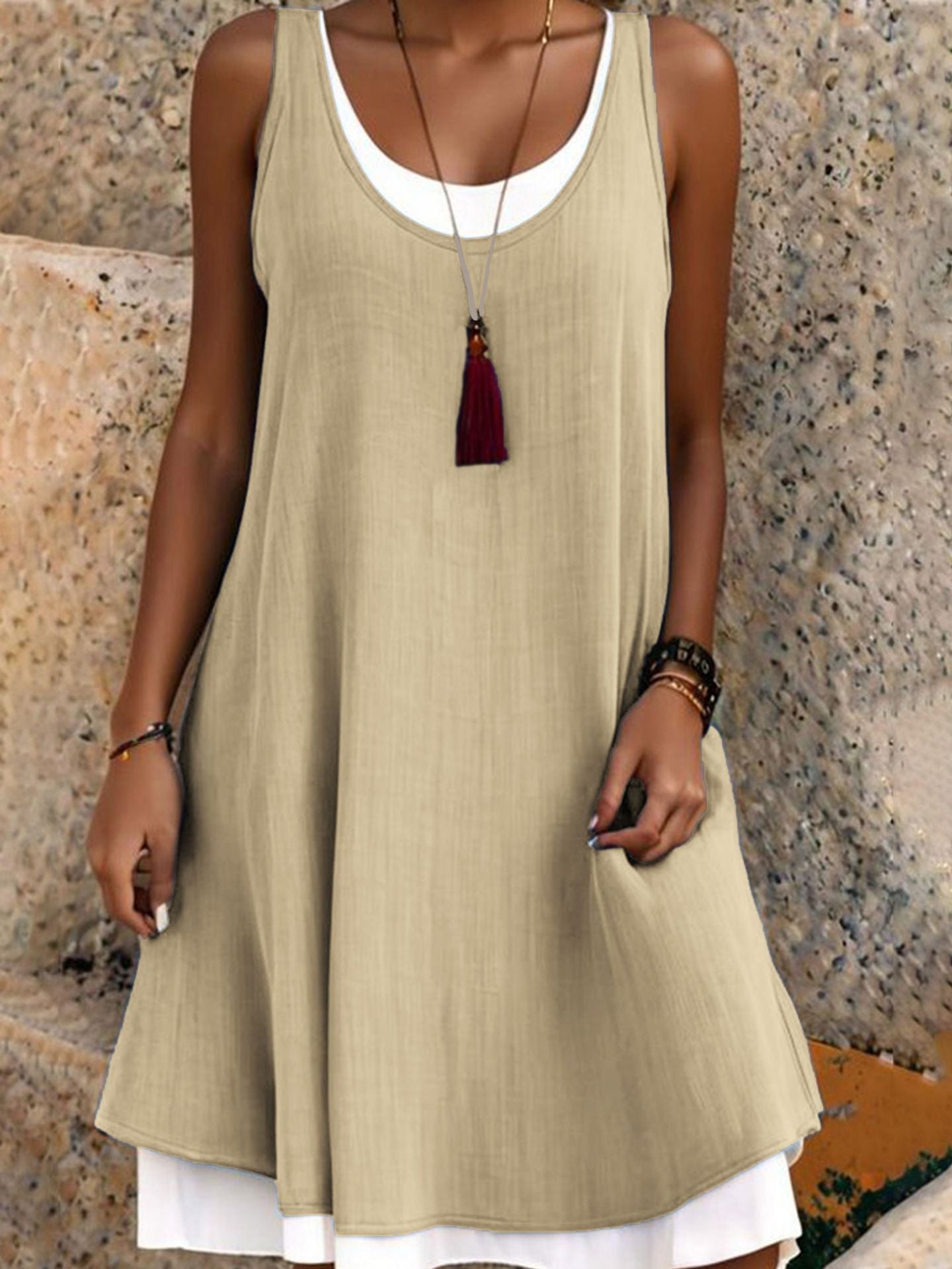 ⏰Last Day Sale 49% Off💃Women's Casual Loose Sleeveless Fake Two Piece Tank Dress