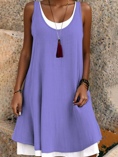 ⏰Last Day Sale 49% Off💃Women's Casual Loose Sleeveless Fake Two Piece Tank Dress