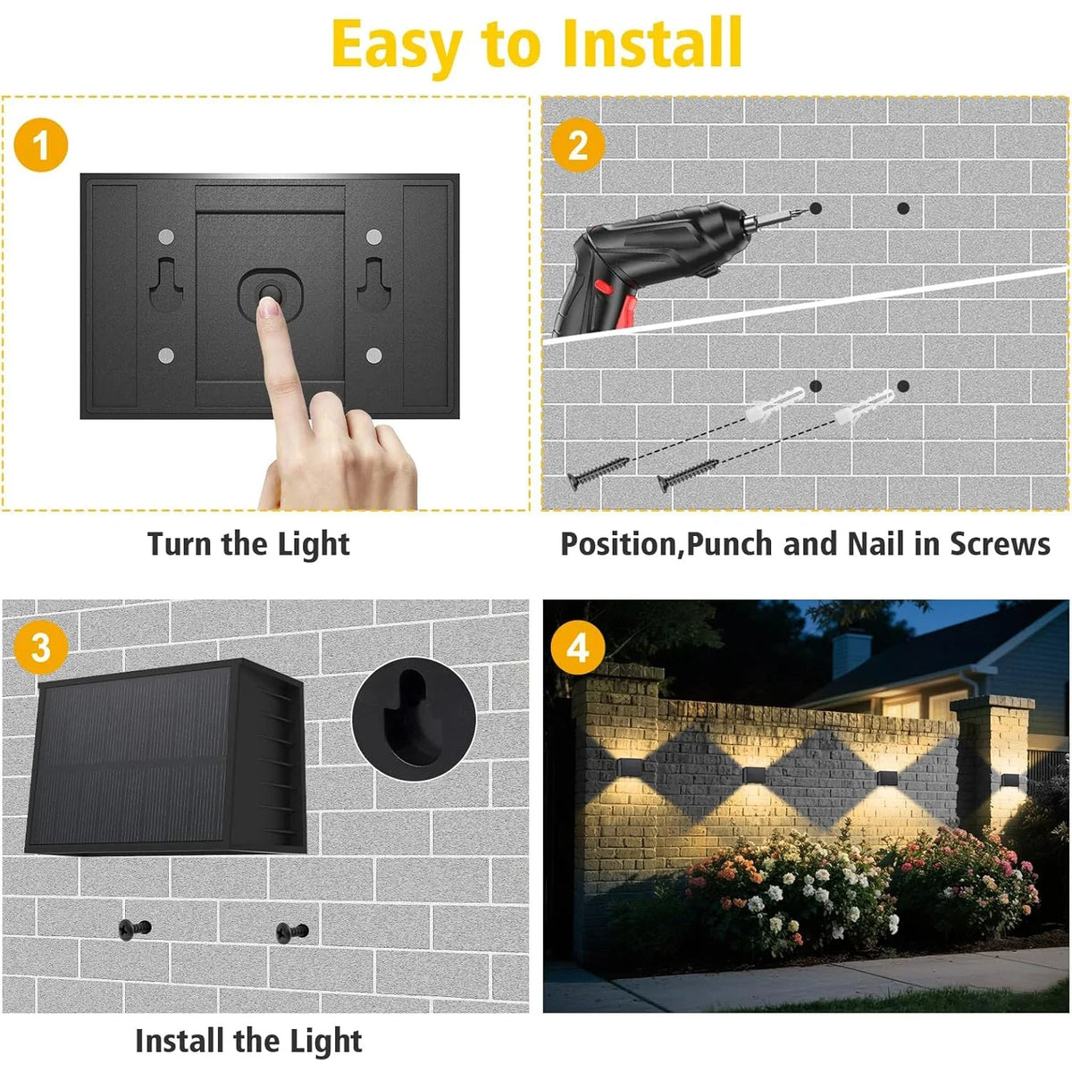 Solar Fence & Wall Light — Dual Up/Down Beams, Warm Glow, Zero Wiring (1 or 2 Pack)