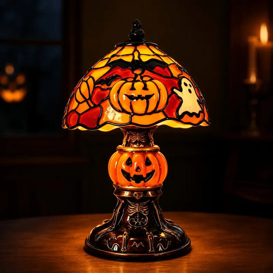Vintage Pumpkin Bat Halloween Table Lamp