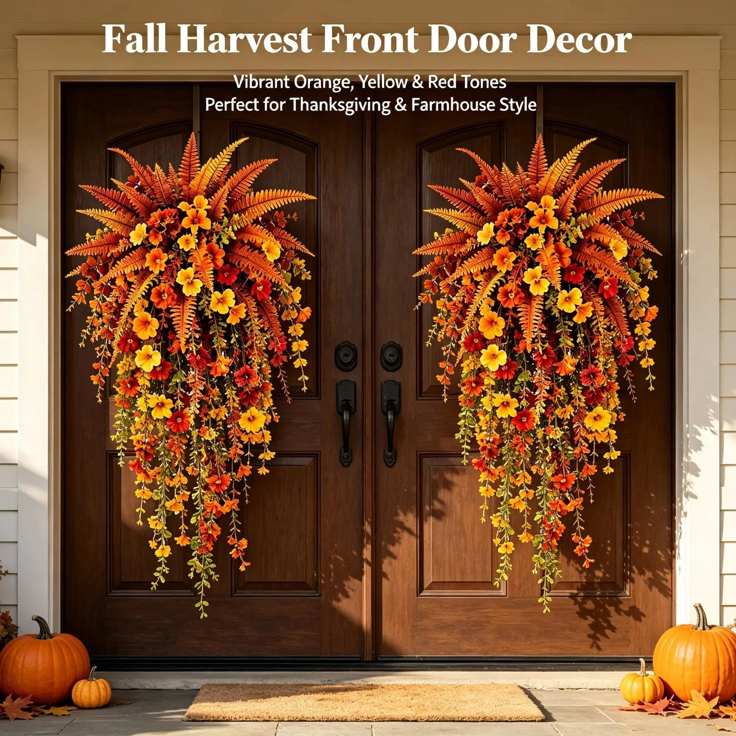 🎉🍂 ARTIFICIAL FALL HARVEST HANGING BASKET - AUTUMN PORCH & DOOR DECORATION