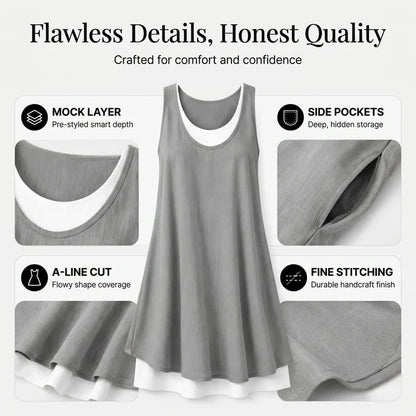 ⏰Last Day Sale 49% Off💃Women's Casual Loose Sleeveless Fake Two Piece Tank Dress
