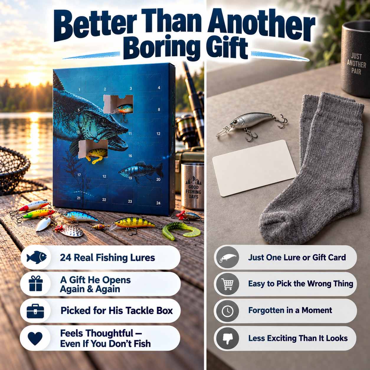 Fishing advent calendar compared with ordinary gifts