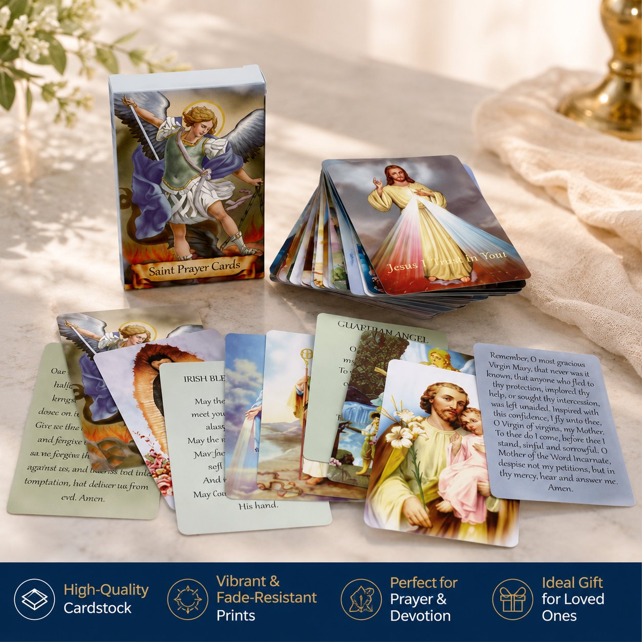 ❤️📓Catholic Genuine Leather Holy Card Holder & Pack of 54 Assorted Holy Cards