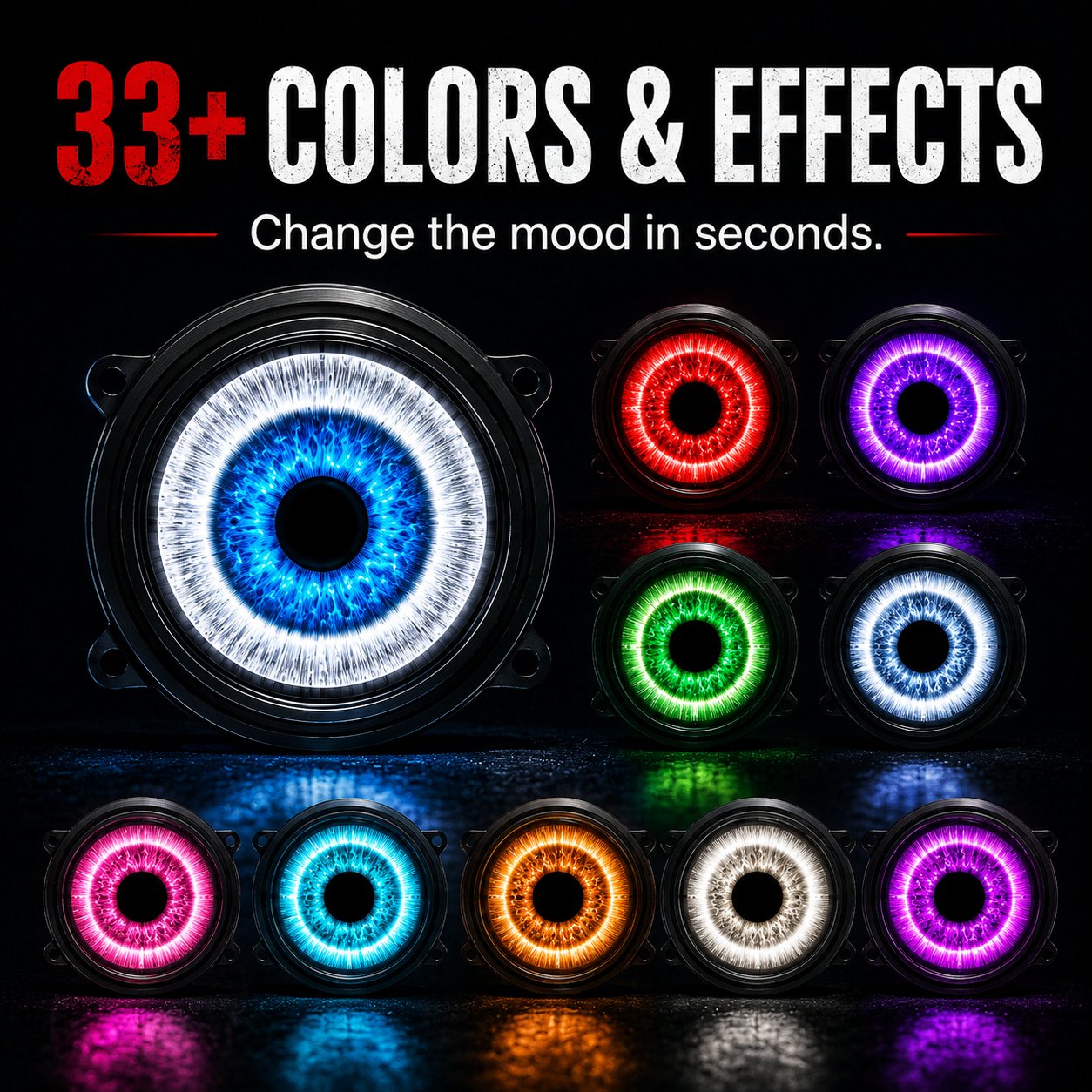 🔥RGB Animated Eye LED Headlight Kit – 33+ Colors & Effects