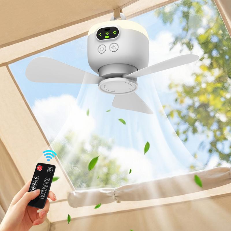 🌀 ✨ Rechargeable Ceiling Fan with LED Light – 8000mAh Battery, Remote Control, Quiet Motor 🏠