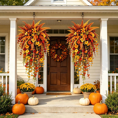 🎉🍂 ARTIFICIAL FALL HARVEST HANGING BASKET - AUTUMN PORCH & DOOR DECORATION