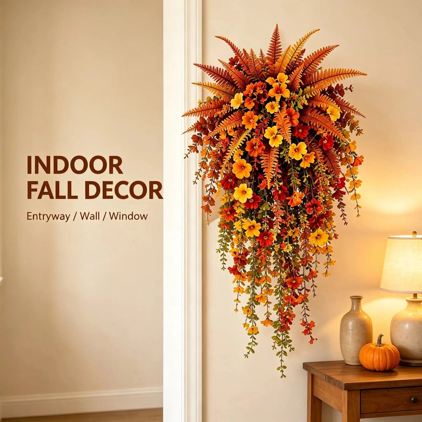 🎉🍂 ARTIFICIAL FALL HARVEST HANGING BASKET - AUTUMN PORCH & DOOR DECORATION