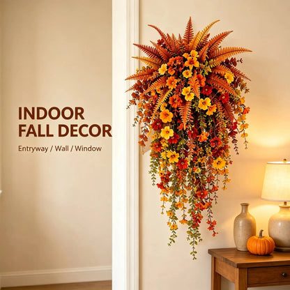 🎉🍂 ARTIFICIAL FALL HARVEST HANGING BASKET - AUTUMN PORCH & DOOR DECORATION