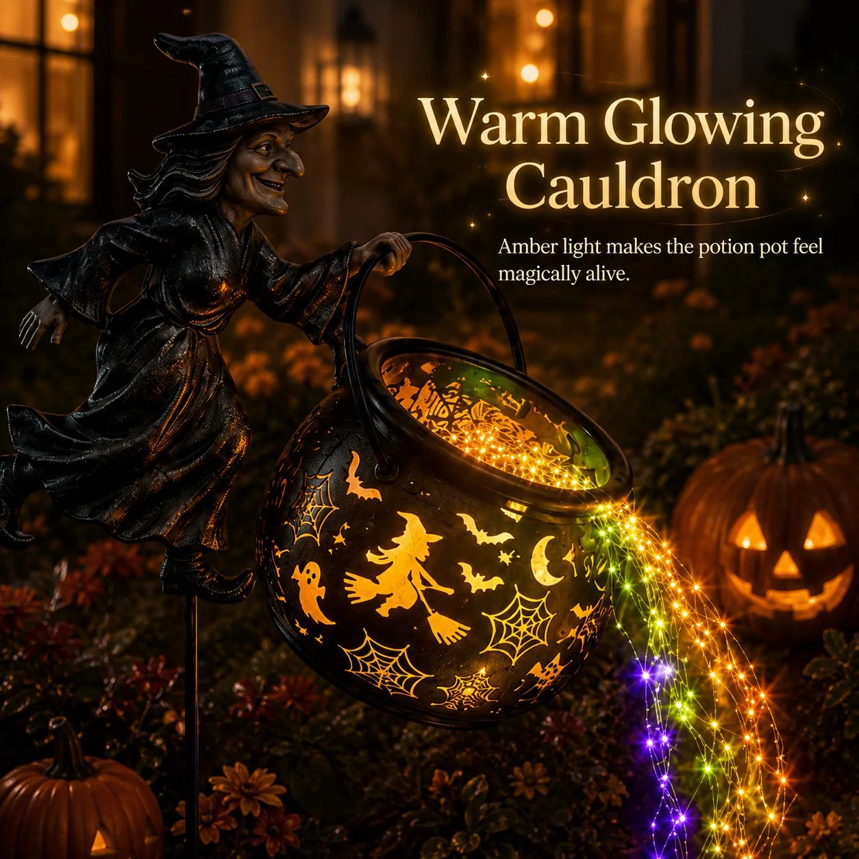 🔥LAST DAY 60% OFF🧙‍♀️ Turn Your Yard Into a Magical Halloween Scene | Glowing Witch Cauldron Garden Light
