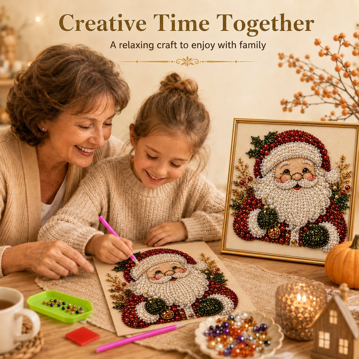 🧘Relaxing & Beginner-Friendly - 🎨💎DIY Christmas Bead Art Diamond Painting Set
