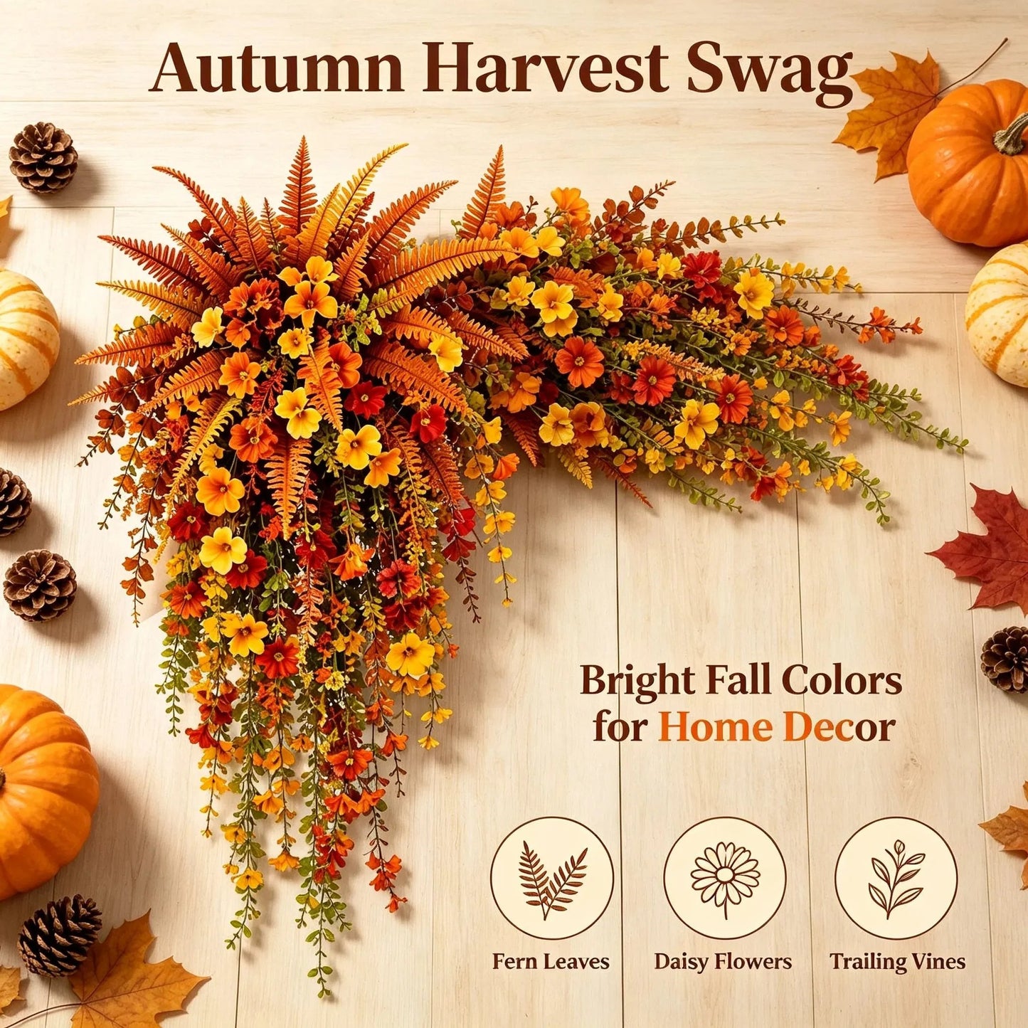 🎉🍂 ARTIFICIAL FALL HARVEST HANGING BASKET - AUTUMN PORCH & DOOR DECORATION