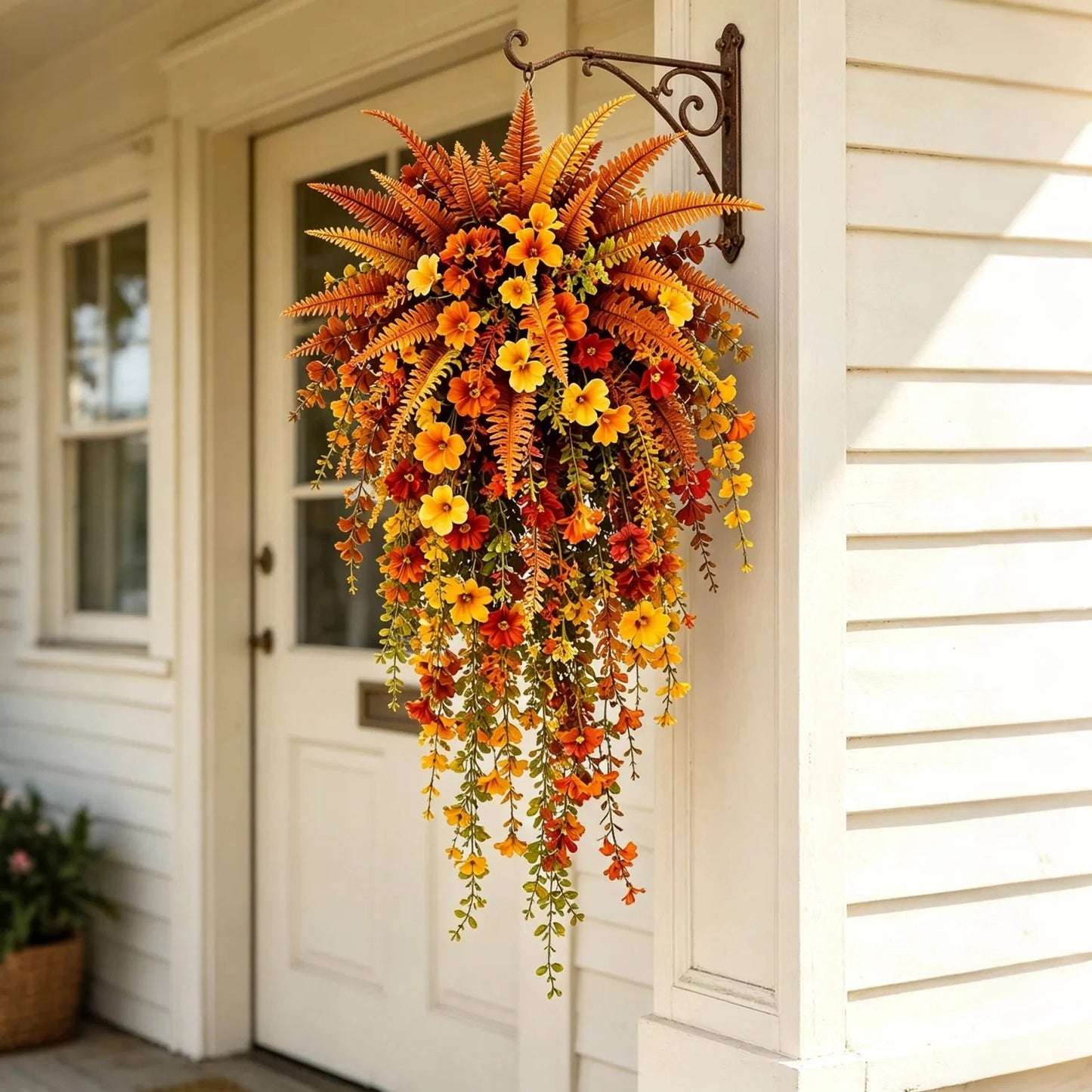 🎉🍂 ARTIFICIAL FALL HARVEST HANGING BASKET - AUTUMN PORCH & DOOR DECORATION