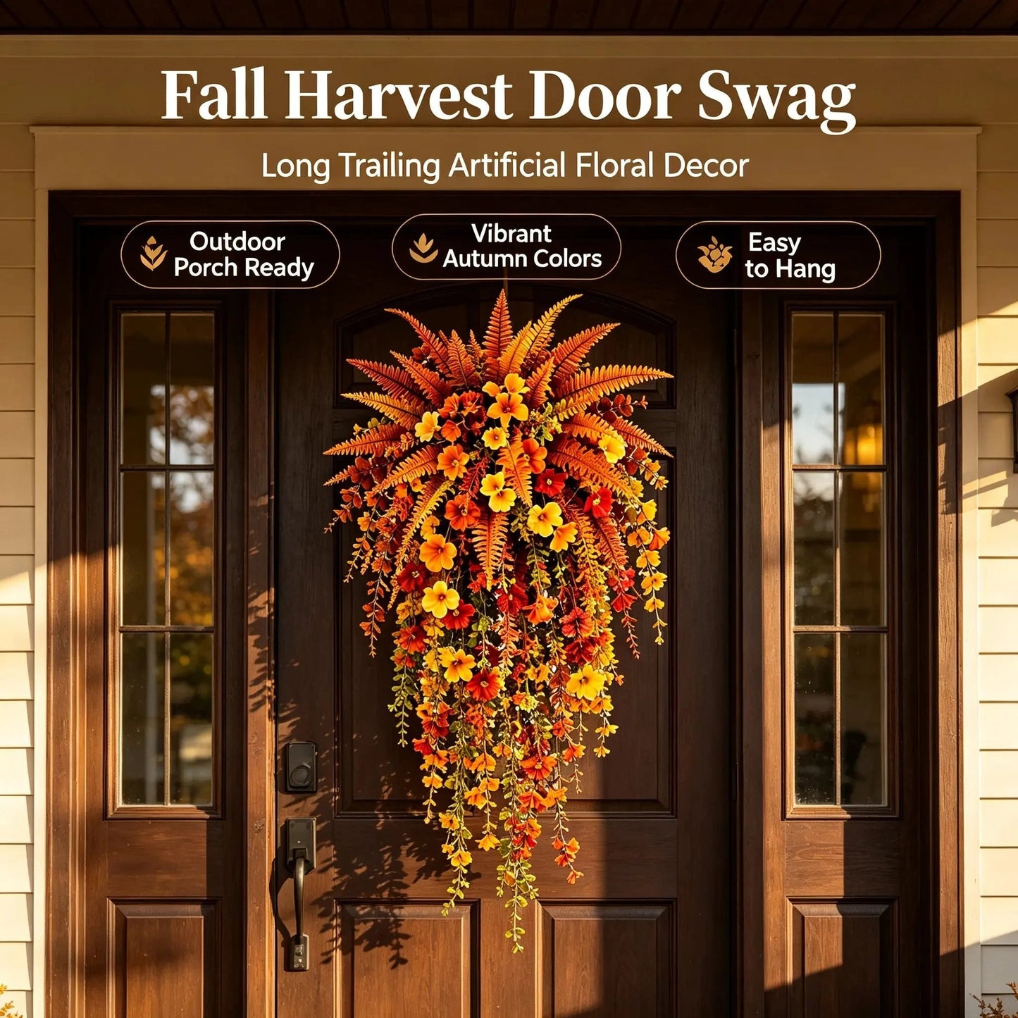 🎉🍂 ARTIFICIAL FALL HARVEST HANGING BASKET - AUTUMN PORCH & DOOR DECORATION