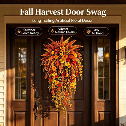 🎉🍂 ARTIFICIAL FALL HARVEST HANGING BASKET - AUTUMN PORCH & DOOR DECORATION