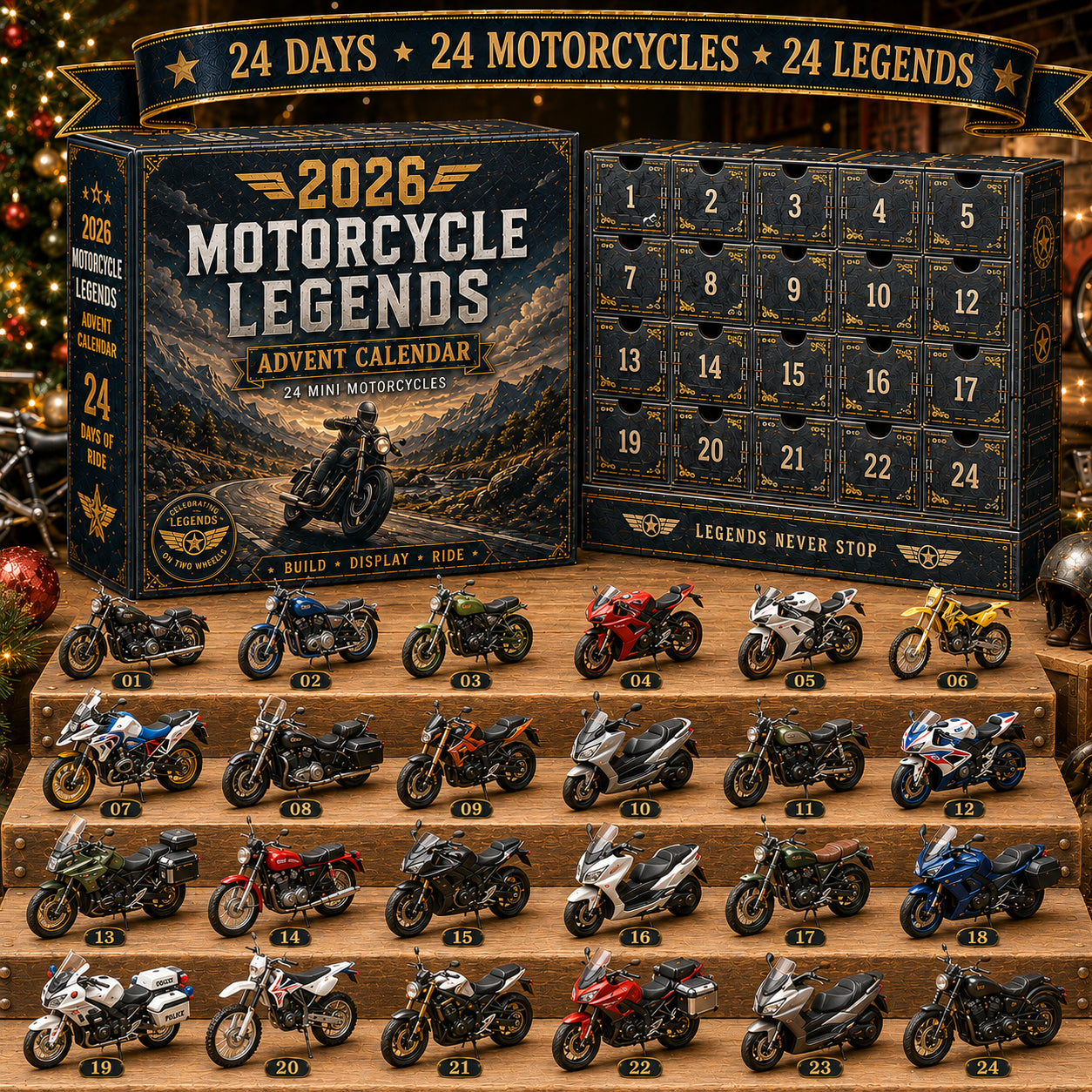 🏍2026 Motorcycle Legends Advent Calendar – 24 Days, 24 Mini Motorcycles, 24 Legendary Rides
