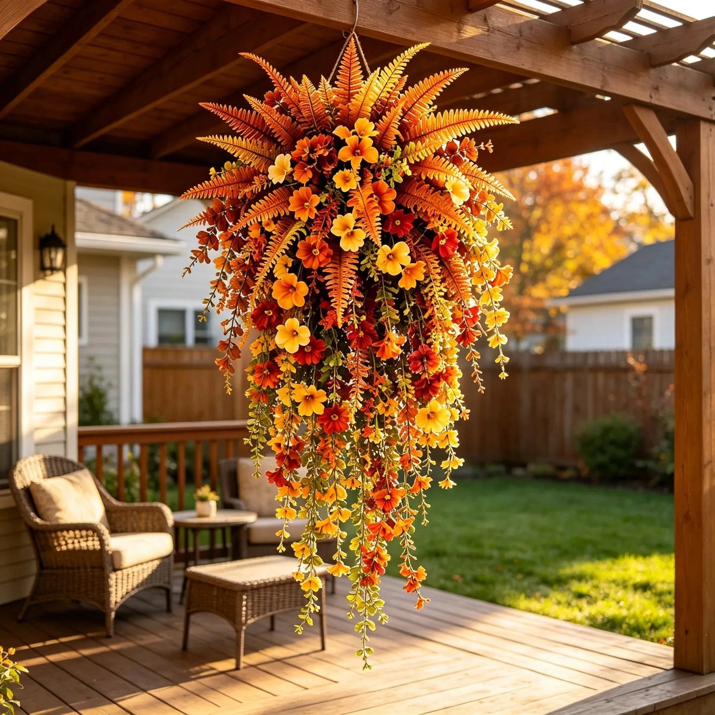 🎉🍂 ARTIFICIAL FALL HARVEST HANGING BASKET - AUTUMN PORCH & DOOR DECORATION