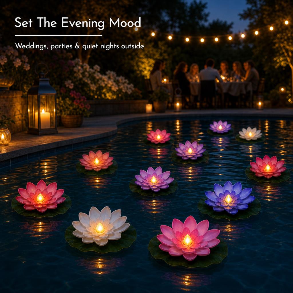 🌸 Floating Lotus Lights – Turn Your Pool or Pond Into a Glowing Night Garden