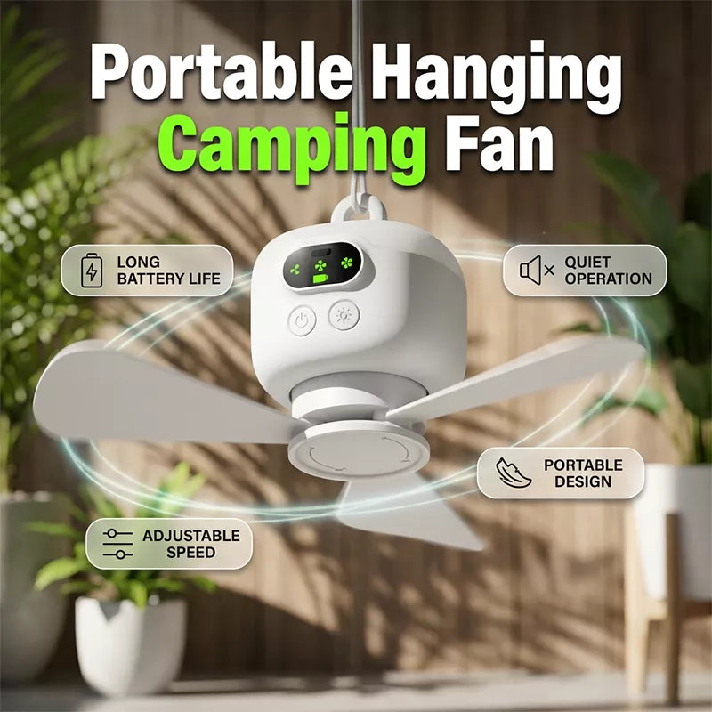 🌀 ✨ Rechargeable Ceiling Fan with LED Light – 8000mAh Battery, Remote Control, Quiet Motor 🏠