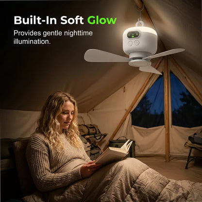 🌀 ✨ Rechargeable Ceiling Fan with LED Light – 8000mAh Battery, Remote Control, Quiet Motor 🏠