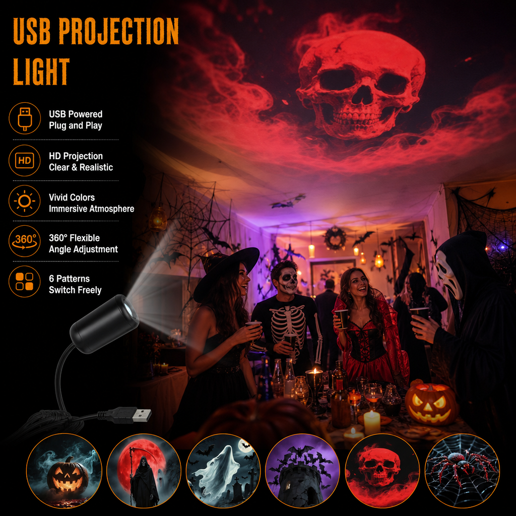 💀 💀💀Plug-&-Play HD Star Projector: Halloween 6-Disc Set